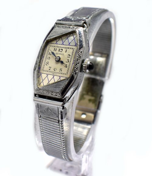 1930'S Ladies Art Deco White 14k Gold Enamel Watch