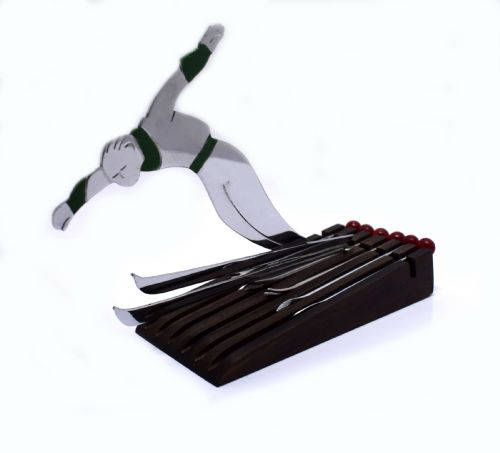French Art Deco Ski Jumper Cocktail Sticks Picks Barware Sudre, 1930'S