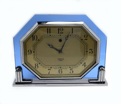 Art Deco 1930'S Blue Glass Clock by Smiths