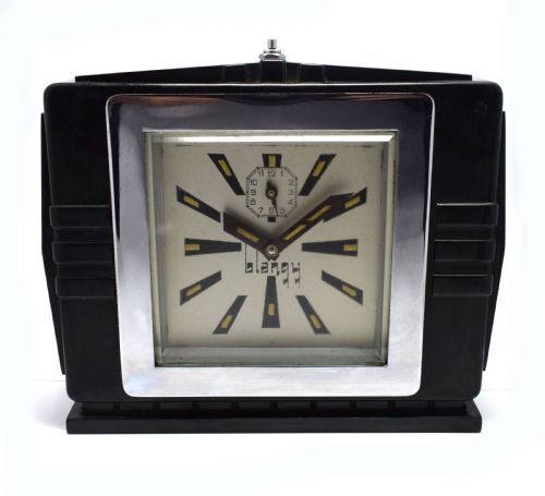1930'S Art Deco Black Bakelite Clock by Blangy