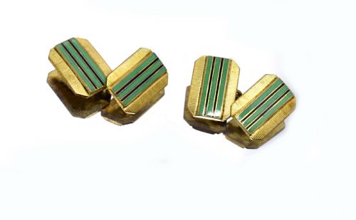 1930s Art Deco Gents's Matching Pair of Enamel Cufflinks