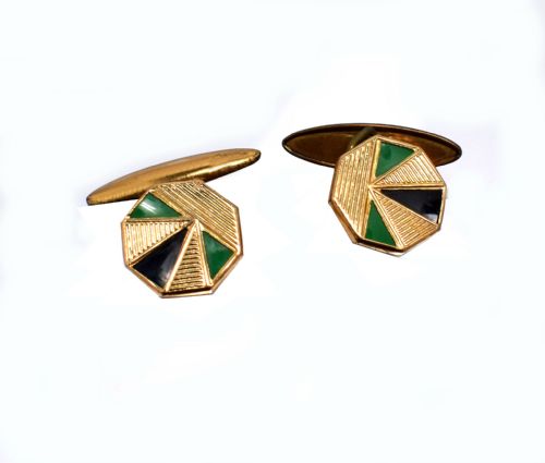 1930s Art Deco Gents's Matching Pair of Enamel Cufflinks