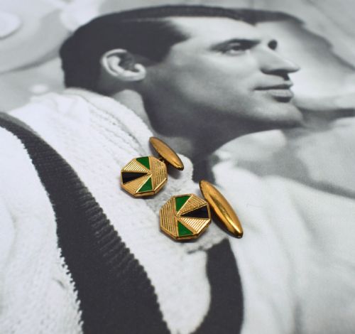 fig 1. 1930s Art Deco Gents's Matching Pair of Enamel Cufflinks