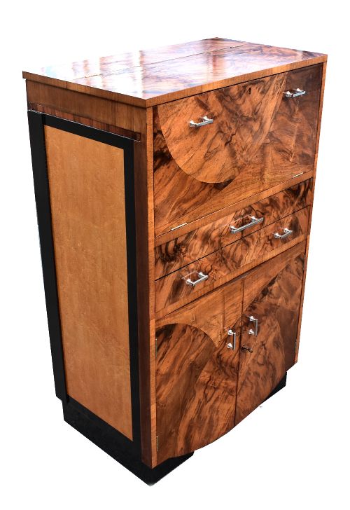 Art Deco 1930'S Fitted Burr Walnut Cocktail Cabinet