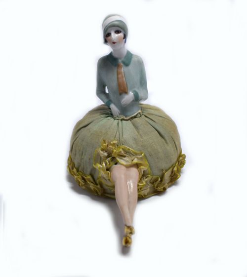 Art Deco German Flapper Girl Pin Cushion with Legs