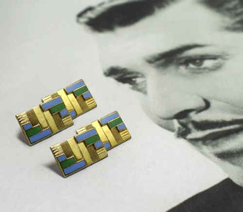 Art Deco Rolled Gold and Enamel Gents Cufflinks