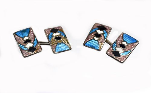 fig 1. Art Deco Geometric Guilloche Enamel & Sterling Silver Cufflinks