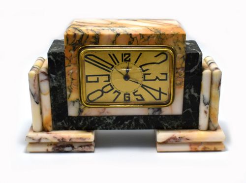 1930'S Art Deco French Marble Clock by Langlois