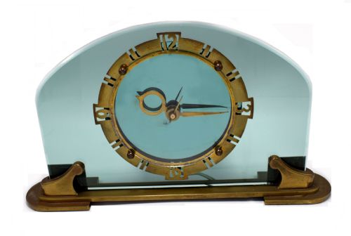 Rare and Stunning Bem Ltd Art Deco Glass, Brass Electric Mantle Clock