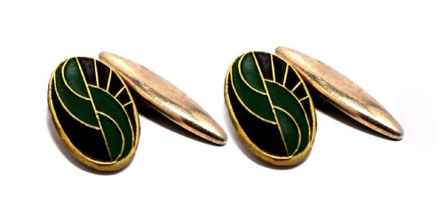 Art Deco Matching Pair of Enamel Gents Cufflinks, Circa 1930