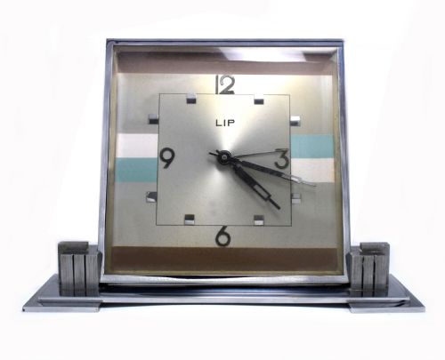 Huge Art Deco 1930'S Chrome Mantle Clock by Lip