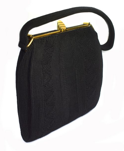 Art Deco 1930'S Vintage Ladies Cord Handbag