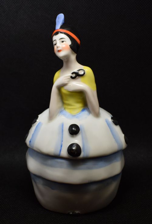 Art Deco Ceramic Powder Bowl Masked 'Going to the Ball'