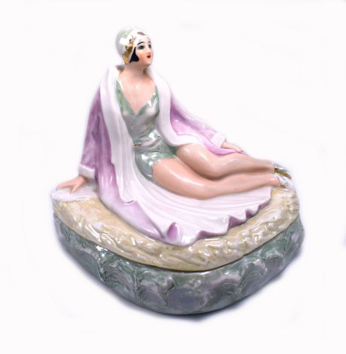 Art Deco Porcelain Box of a Flapper Girl, Germany , 1930