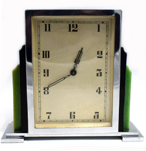 Art Deco English Mantle Clock in Chrome and Phenolic Bakelite