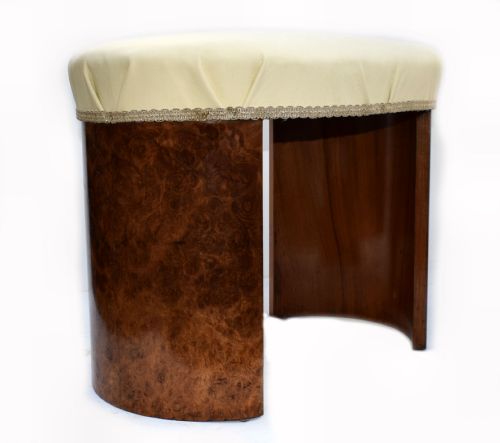 Art Deco Oval Shaped Stool in Figured Walnut, Circa 1930