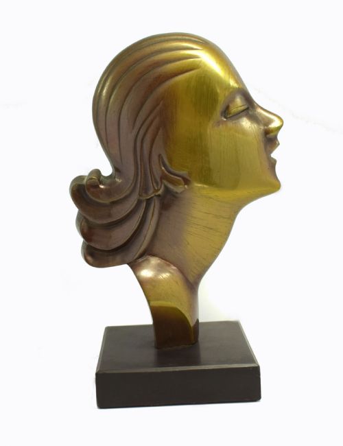 Highly Styled French Brass Art Deco Bust, French, Circa 1930