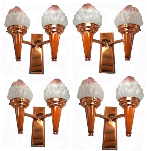 Set of Four Art Deco Matching Flame Wall Light Sconces , Circa 1930