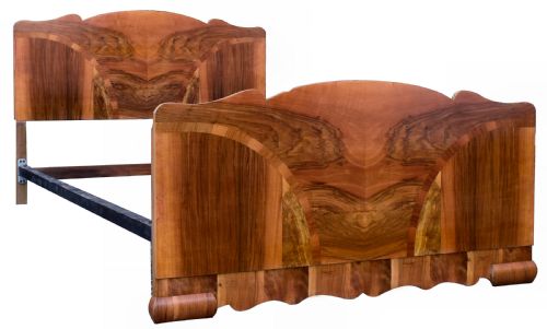 ORIGINAL 1930S ART DECO ODEON WALNUT DOUBLE BED - ADDITIONAL PHOTO 1