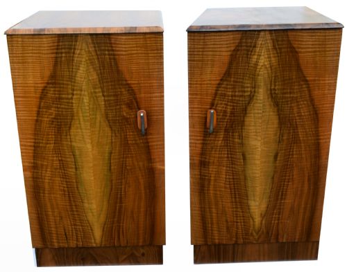 Matching Pair of Art Deco Walnut Bedside Cabinets