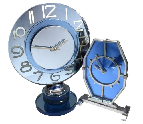 LARGE AND RARE MODEL MODERNIST ART DECO BLUE MIRROR CLOCK CIRCA 1935 - ADDITIONAL PHOTO 2