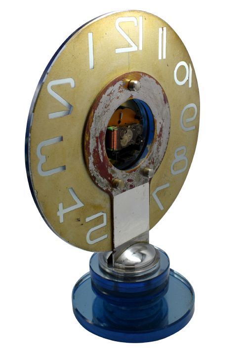 LARGE AND RARE MODEL MODERNIST ART DECO BLUE MIRROR CLOCK CIRCA 1935 - ADDITIONAL PHOTO 7