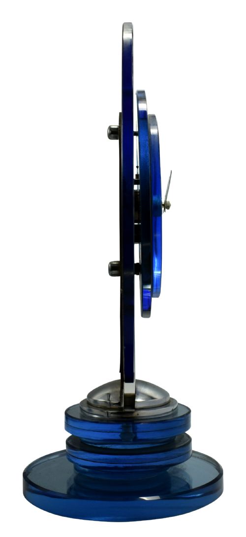 LARGE AND RARE MODEL MODERNIST ART DECO BLUE MIRROR CLOCK CIRCA 1935 - ADDITIONAL PHOTO 8