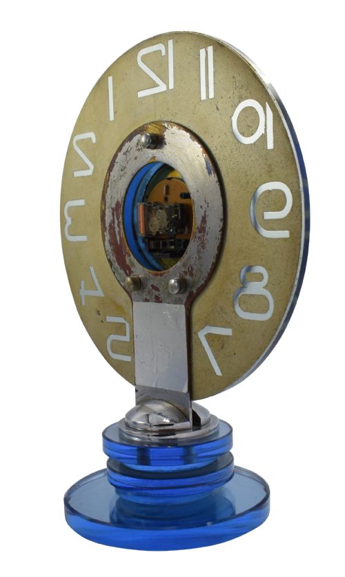 LARGE AND RARE MODEL MODERNIST ART DECO BLUE MIRROR CLOCK CIRCA 1935 - ADDITIONAL PHOTO 9