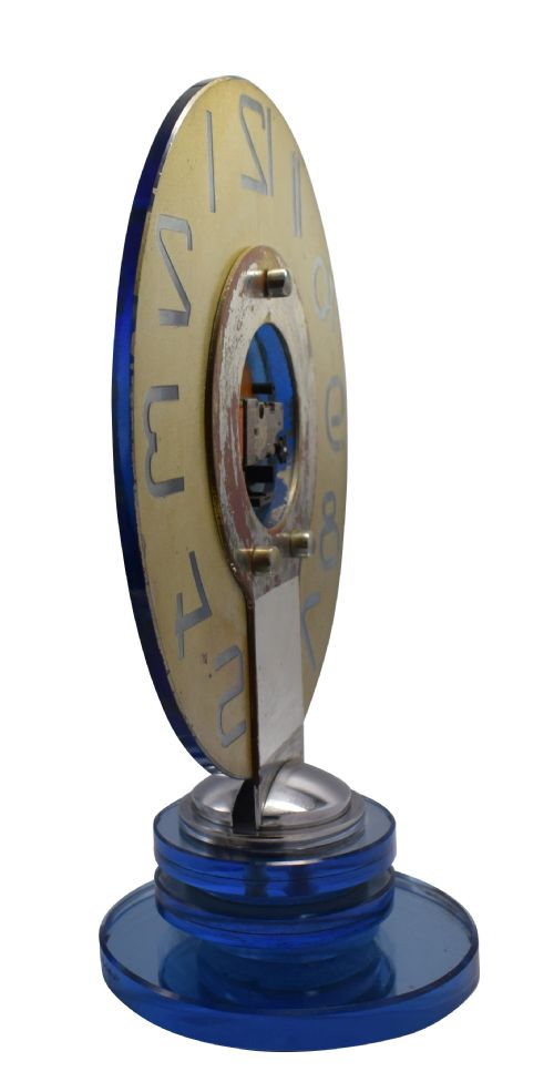 LARGE AND RARE MODEL MODERNIST ART DECO BLUE MIRROR CLOCK CIRCA 1935 - ADDITIONAL PHOTO 10
