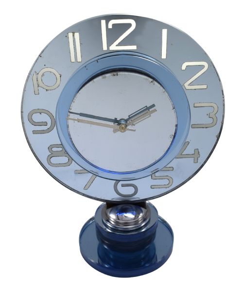 LARGE AND RARE MODEL MODERNIST ART DECO BLUE MIRROR CLOCK CIRCA 1935 - ADDITIONAL PHOTO 12