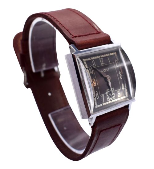 fig 1. Original Art Deco Gents Wrist Watch by Lov or Never Worn, circa 1930