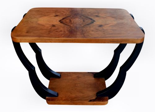 Two Tiered Art Deco English Walnut Coffee Table