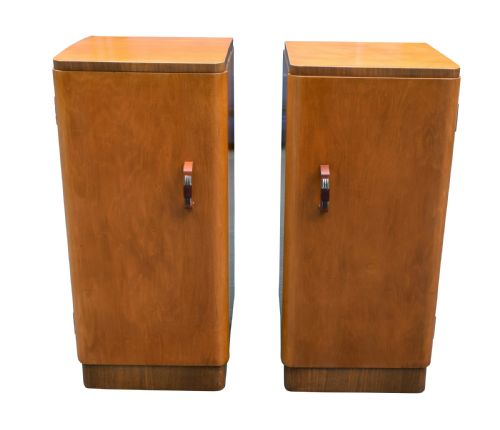 Original Pair of 1930'S Art Deco Blonde Bedside Cabinets