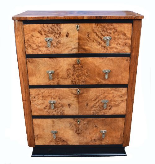Art Deco 1930'S Maple and Walnut Chest of Four Drawers