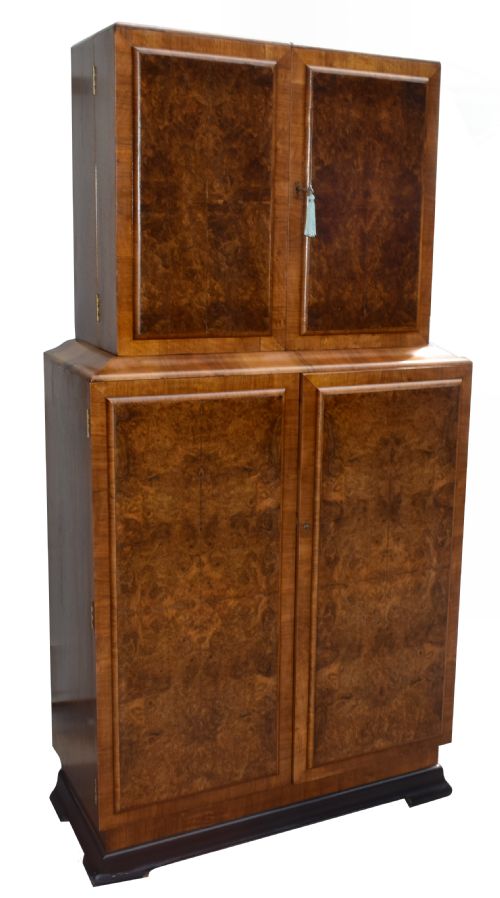 Art Deco 1930'S Walnut Fronted Cocktail Drinks Cabinet