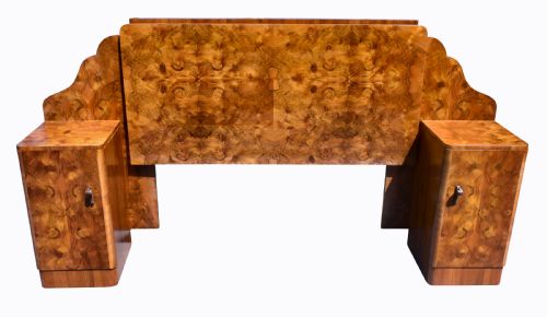 Art Deco Walnut Odeon Double Bed, 1930'S