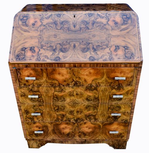 Art Deco 1930'S Heavily Figured Walnut Writing Bureau