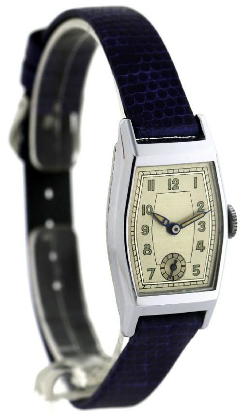 fig 1. Stylish Art Deco Gents Wrist Watch Old Stock, Never Worn, Circa 1930