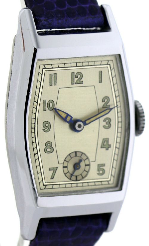 fig 3. Stylish Art Deco Gents Wrist Watch Old Stock, Never Worn, Circa 1930