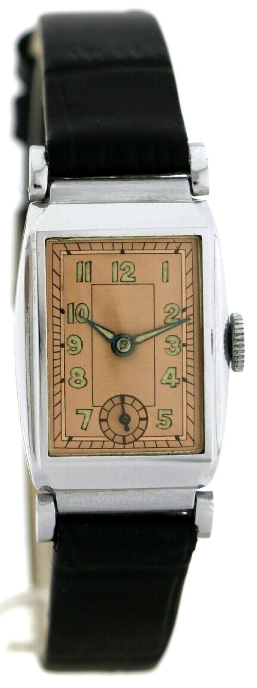 fig 1. Rare Art Deco Gents Wrist Watch Old Stock, Never Worn, Circa 1930
