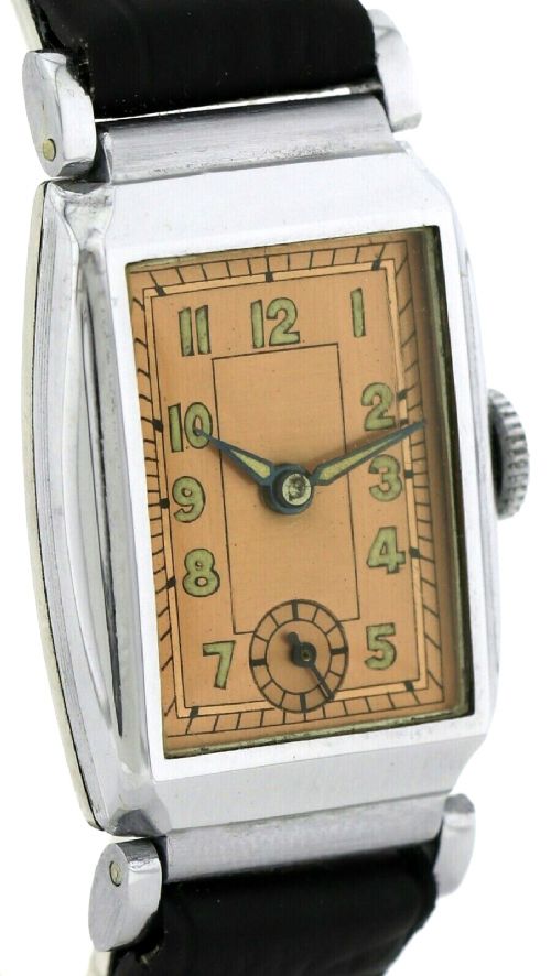 fig 2. Rare Art Deco Gents Wrist Watch Old Stock, Never Worn, Circa 1930