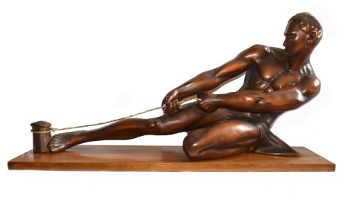 Art Deco Male Figure ' the Rope Puller', Circa 1930