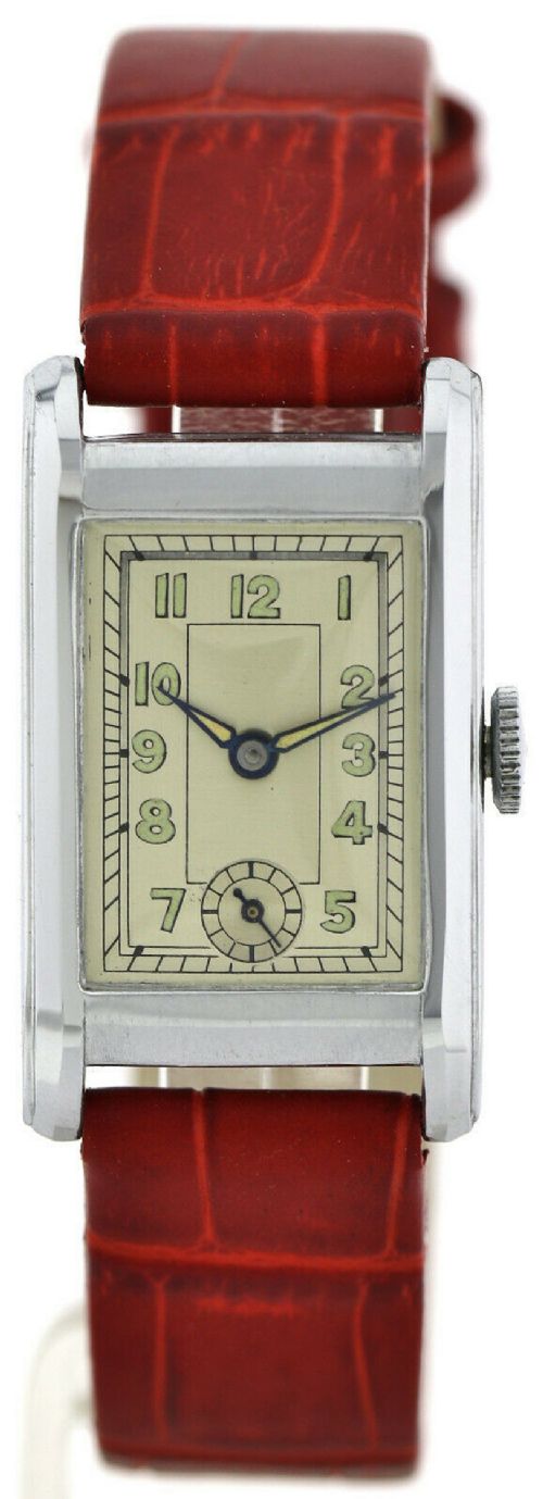 fig 1. 1930's Art Deco Gents Wristwatch Old Stock, Never Worn, Newly Serviced