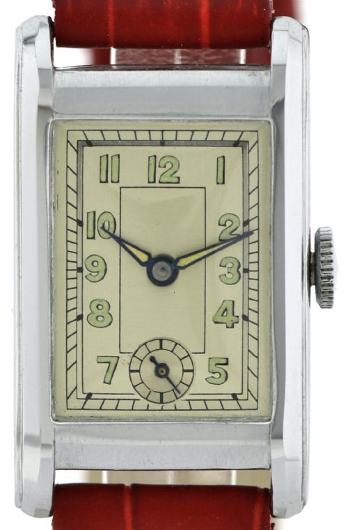 fig 2. 1930's Art Deco Gents Wristwatch Old Stock, Never Worn, Newly Serviced