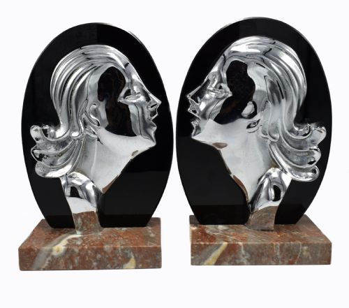 Art Deco Chrome and Vitrolite Bookends, Circa 1930