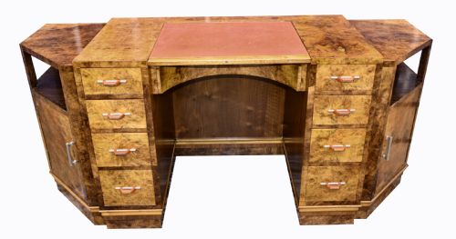 Large Art Deco Walnut Office Desk, Circa 1930'S