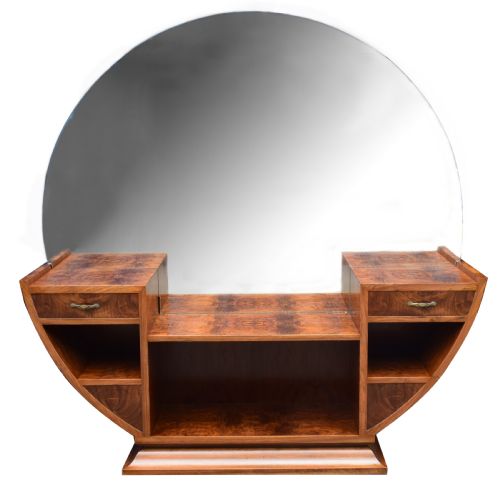 Large Circular Art Deco Walnut Dressing Table, Circa 1930