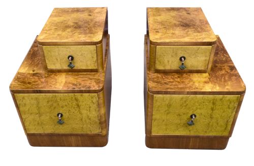 Matching Pair of Art Deco Stepped Bedside Cabinets, Circa 1930'S