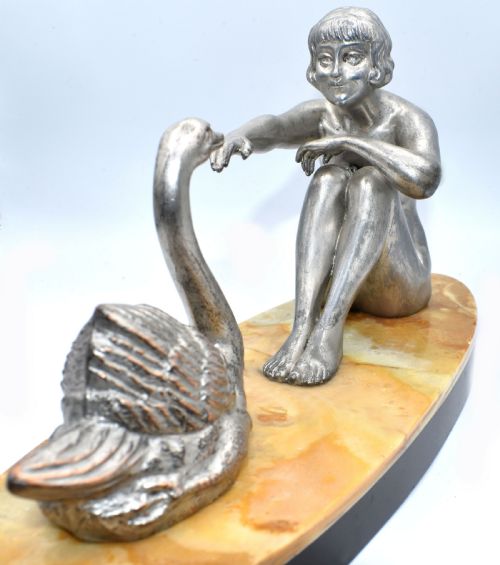 ART DECO FIGURAL GIRL AND SWAN FRANCE CIRCA 1930 - ADDITIONAL PHOTO 1