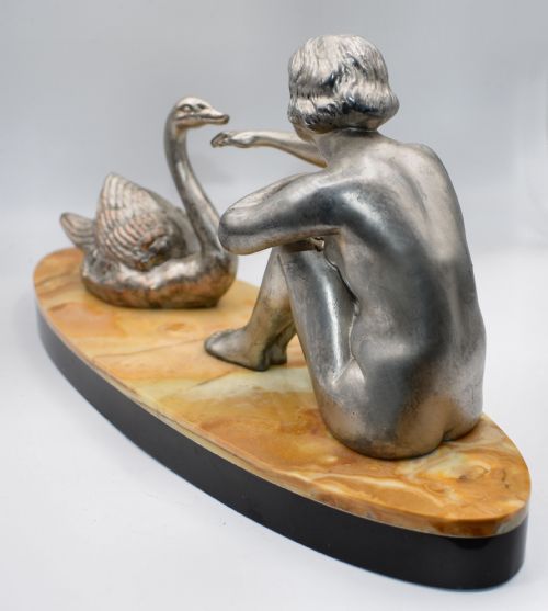 ART DECO FIGURAL GIRL AND SWAN FRANCE CIRCA 1930 - ADDITIONAL PHOTO 3